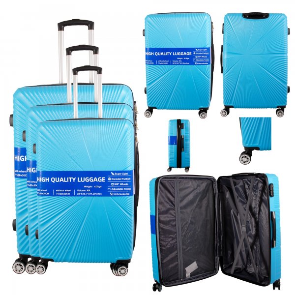 T-HC-29 LIGHT BLUE SET OF 3 TRAVEL TROLLEY SUITCASE