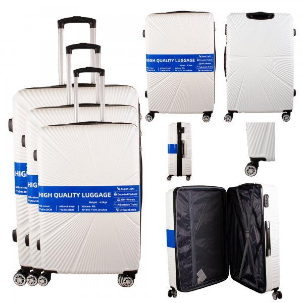 T-HC-29 WHITE SET OF 3 TRAVEL TROLLEY SUITCASE