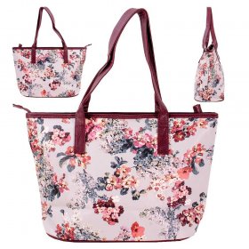 5718 GREY FLORAL PU LARGE TOP ZIP TOTE/SHOPPING/SHOULDER BAG