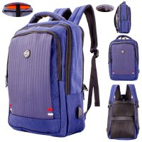 2655 BLUE/BLUE 18'' PINSTRIPE POLYESTER BACKPACK W/PU PATTERN