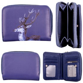 7110 NAVY DEER MEDIUM PU RFID PURSE W/MULTIPLE CARD SLOTS