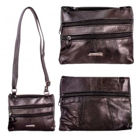 1911 BLACK LEATHER X-BODY BAG W/5 ZIP