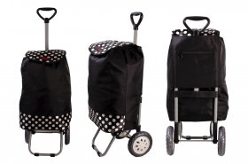 6957/S BLACK WITH POLKA DOTS Shopping Trolley Adjustable Handle