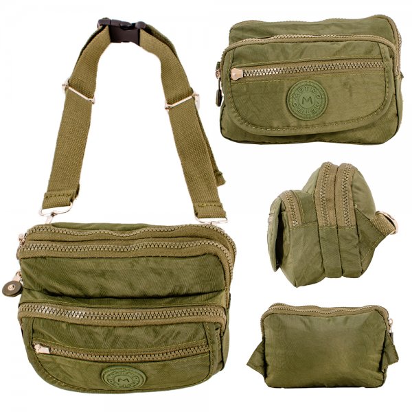 LL-245 GREEN BUM/SHOULDER BAG W/4 ZIP POCKETS