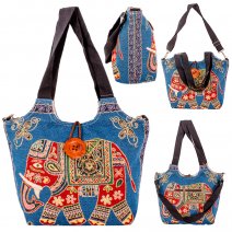 LL-227 BLUE W/ELEPHANT CANVAS FASHION SHOULDER BAG