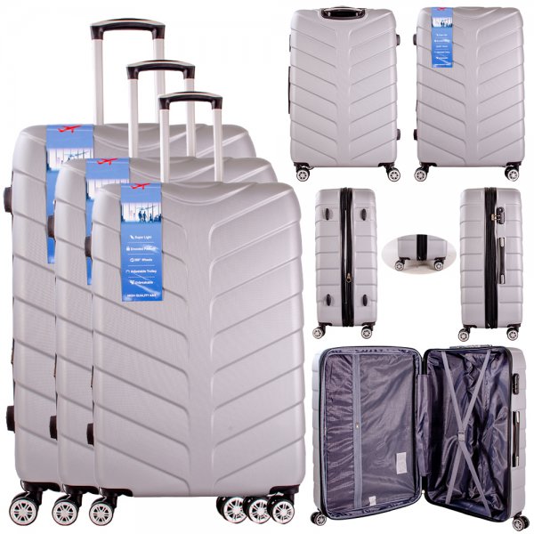 T-HC-25 SILVER SET OF 3 TRAVEL TROLLEY SUITCASE