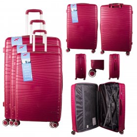 T-HC-PP01 BURGUNDY SET OF 3 TRAVEL TROLLEY SUITCASE