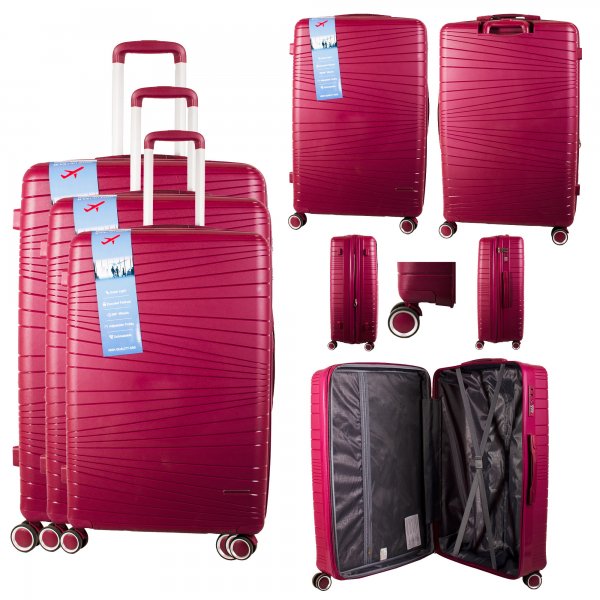 T-HC-PP01 BURGUNDY SET OF 3 TRAVEL TROLLEY SUITCASE