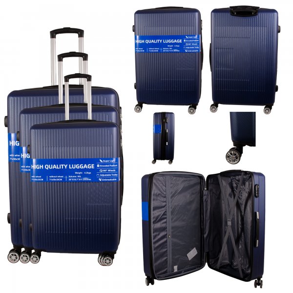 T-HC-30 NAVY SET OF 3 TRAVEL TROLLEY SUITCASE