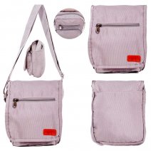 LL-256 GREY POLYESTER X-BODY SHOULDER BAG W/4 ZIPS