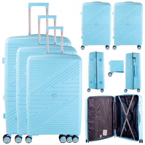 T-HC-PP-02 LIGHT BLUE SET OF 3 TRAVEL TROLLEY SUITCASE