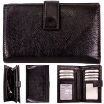 1599 BLACK LEATHER TRIFOLD WALLET PURSE W/MULTIPLE CARD SECTION