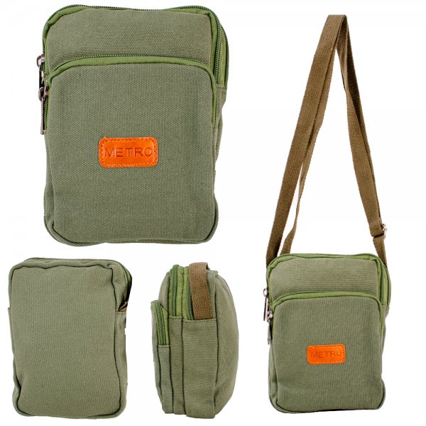 LL-166 GREEN X-BODY 3 ZIP SHOULDER BAG