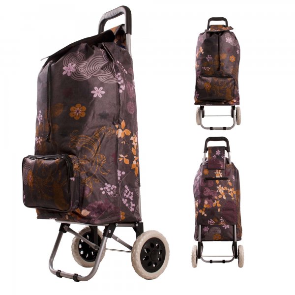 ST-02 BROWN FLOWER 2 WHEEL SHOPPING TROLLEY