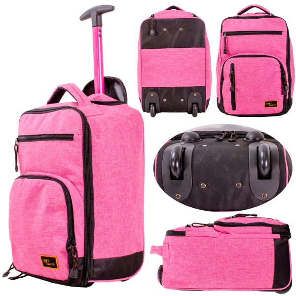 JBTB89 BLK/PINK OVERHEAD/UNDERSEAT TROLLEY 2-WHEELED TRAVEL BAG