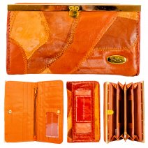 PSL-87 TAN MULTI-PATCH LEATHER PURSE W/MULTIPLE CARD SLOTS