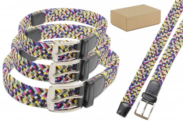 2796 RAINBOW MULT BOX OF 12 UNISEX STRETCHY BELTS (S/M M/L L/XL)