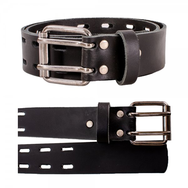 BLACK 1.5'' DOUBLE PRONG & PUNCH HOLE LARGE BELT