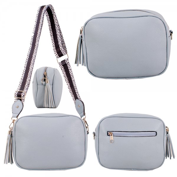 JBFB457 BLUE PU DOUBLE ZIP FASHION X-BODY SHOULDER BAG