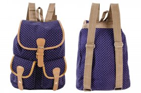 2610 NAVY WHITE DOT CANVAS BACKPACK WITH 2 FRONT POCKETS