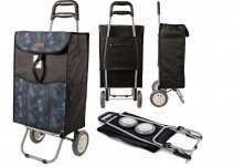 6961/W SOLID BLK W/NAVY LEAF 2 WHEEL SHOPPING TROLLEY