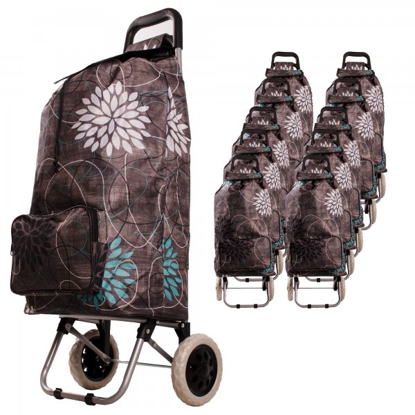 ST-02 GREY BLOSSOM 2 WHEEL SHOPPING TROLLEY 10 PACK