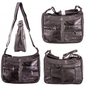 1955 BLACK TWIN TOP LEATHER FASHION SHOULDER BAG W/5 ZIP