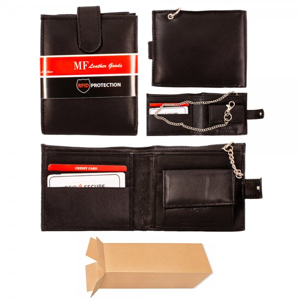 1172 BLACK MF RFID LEATHER WALLET WITH LOCK KEYCHAIN BOX OF 10