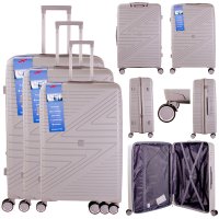 T-HC-PP-02 SILVER SET OF 3 TRAVEL TROLLEY SUITCASE