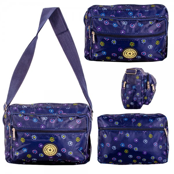 LL-157B NAVY FLOWER 4 ZIP SHOULDER BAG