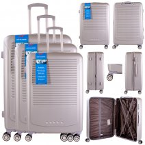 T-HC-16 SILVER SET OF 3 TRAVEL TROLLEY SUITCASE