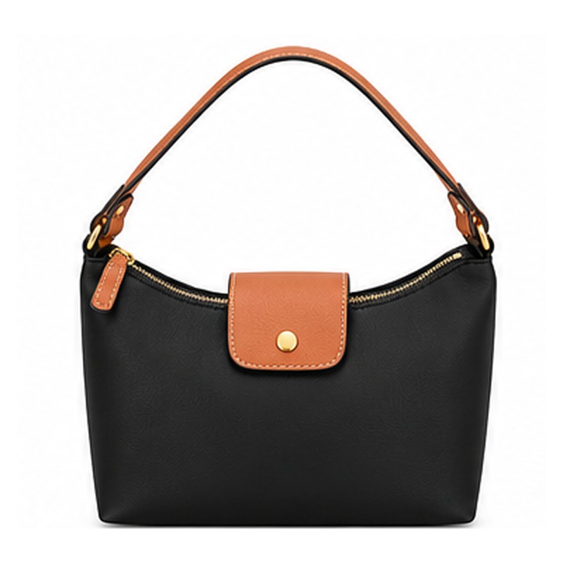 Nicole JBFB490 Black PU Shoulder Handbag with Tan Trim (image for) Nicole JBFB490 Black PU Shoulder Handbag with Tan Trim