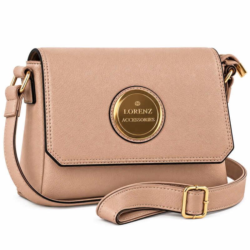 5803 Mink Faux Leather Flapover Bag, Inner & Back Zip-O126 (New) (image for) 5803 Mink Faux Leather Flapover Bag, Inner & Back Zip-O126 (New)