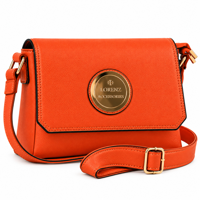 5803 Paprika Faux Leather Flapover Bag, Inner & Back Zip-O093New (image for) 5803 Paprika Faux Leather Flapover Bag, Inner & Back Zip-O093New