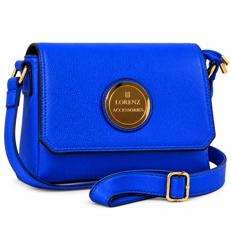 5803 Periwinkle Faux Leather Flapover Bag, Inner & Back Zip-O060 (image for) 5803 Periwinkle Faux Leather Flapover Bag, Inner & Back Zip-O060